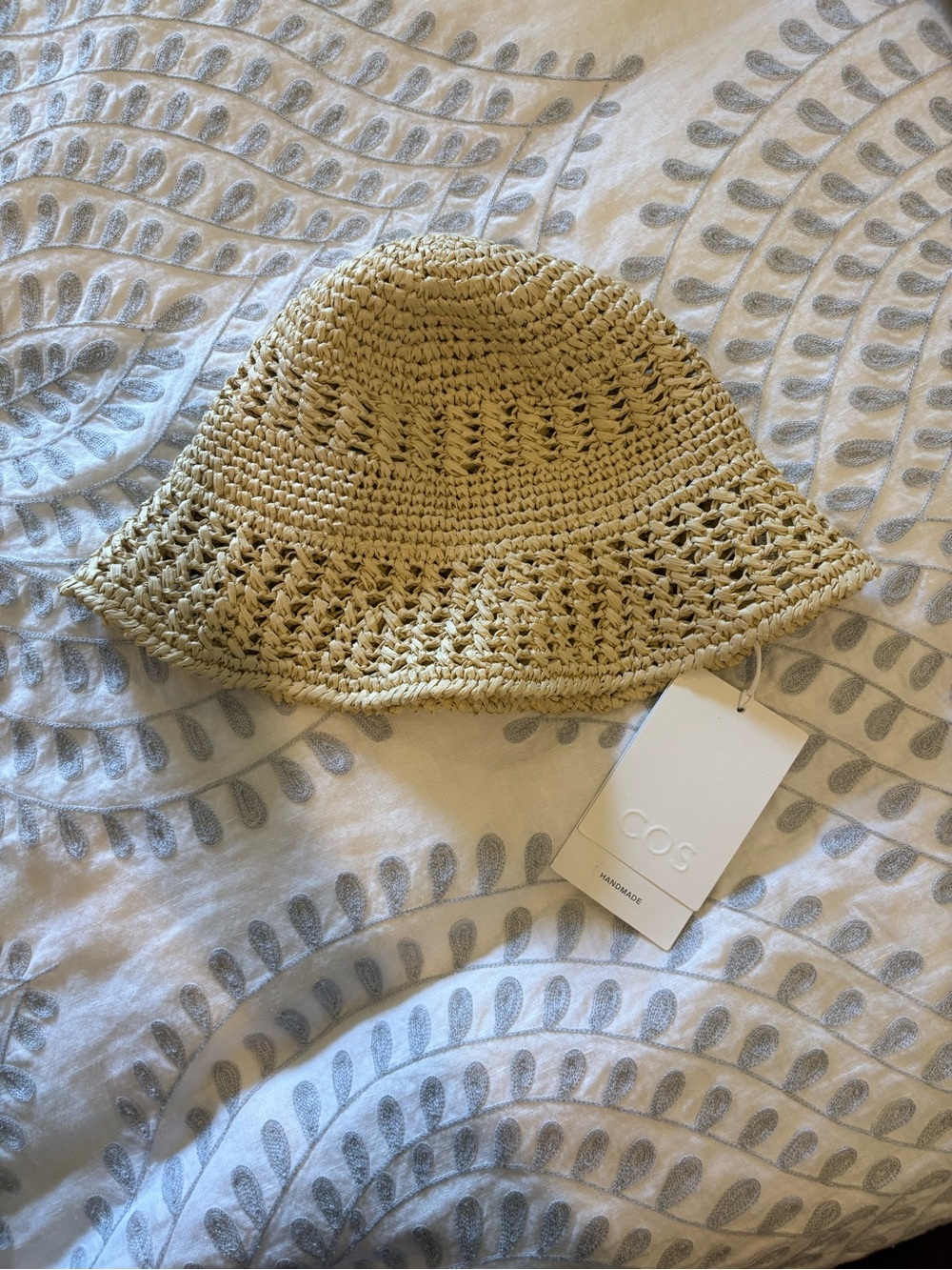 COS Crochet Straw Bucket Hat NWT — Beige